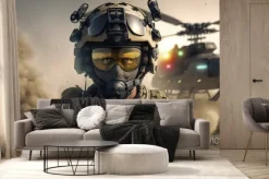 Fototapeta: Military soldier in professional equipment on the battlefied.