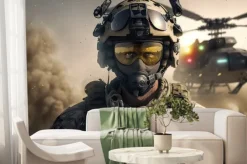 Fototapeta: Military soldier in professional equipment on the battlefied.