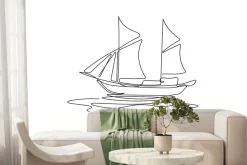 Fototapeta: Minimalistyczny rysunek żaglówki na białym tle