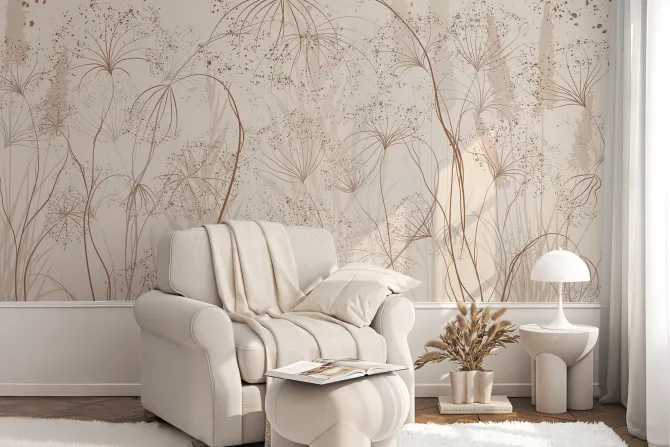Fototapeta: Minimalistyczny wzór roślinny w beżach z delikatną teksturą