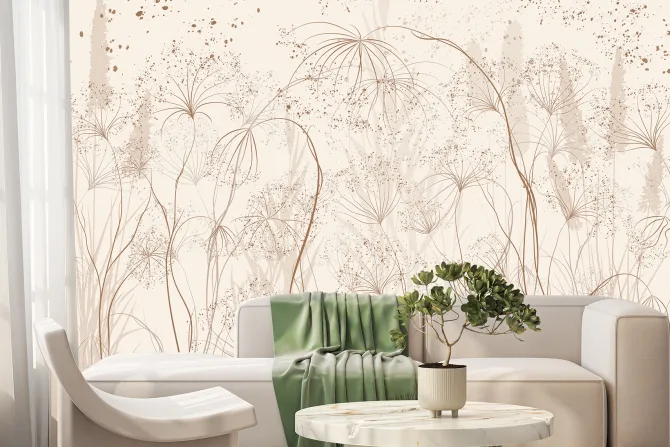 Fototapeta: Minimalistyczny wzór roślinny w beżach z delikatną teksturą