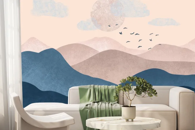 Fototapeta: Minimalistyczny krajobraz z górami