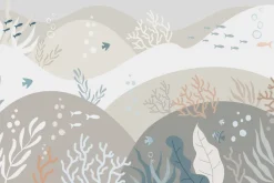 Fototapeta: Minimalistyczny wzór z rybami w pastelowym podwodnym świecie