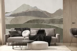 Fototapeta: Minimalistyczny krajobraz górski abstrakcyjny wzór w zielono