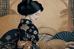 Fototapeta: Młoda gejsza w kimonie wzór w stylu japońskim