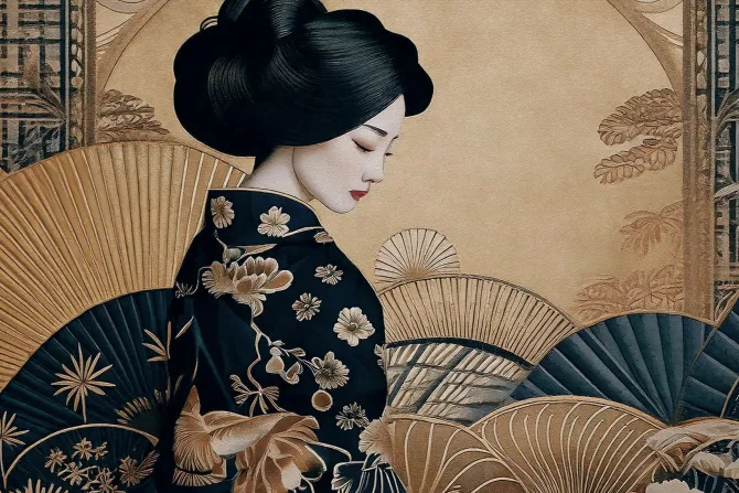 Fototapeta: Młoda gejsza w kimonie wzór w stylu japońskim