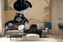 Fototapeta: Młoda gejsza w kimonie wzór w stylu japońskim