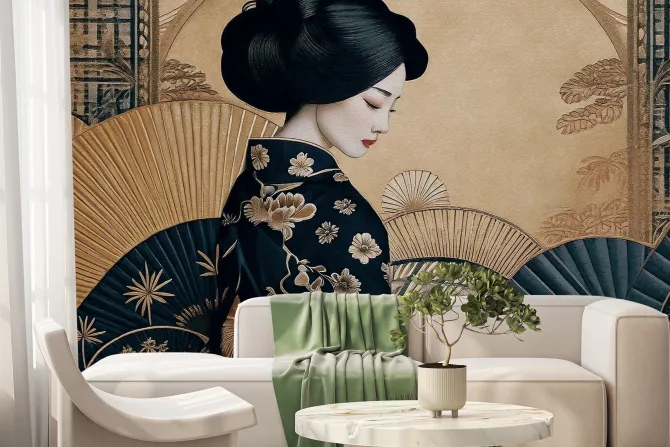 Fototapeta: Młoda gejsza w kimonie wzór w stylu japońskim