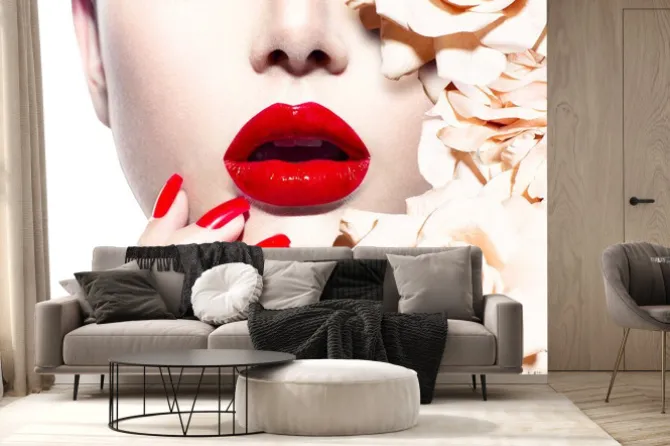 Fototapeta: Moda sexy kobieta z kwiatami. vogue styl modelu