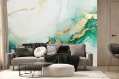 Fototapeta: Modern green marble with gold texture, watercolor abstract background,