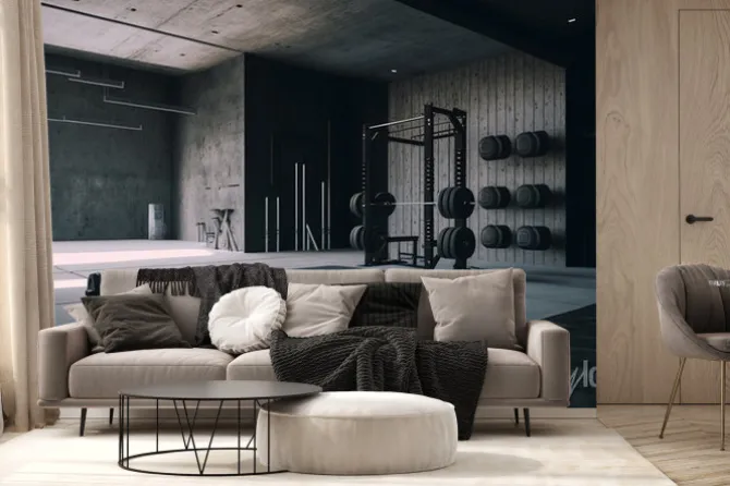 Fototapeta: Modern gym interior with sport and fitness equipment, fitness