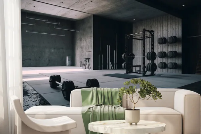 Fototapeta: Modern gym interior with sport and fitness equipment, fitness