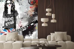 Fototapeta: Modna kobieta z gitarą. gwiazda rocka. ilustracja