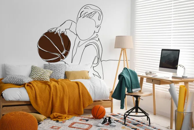 Fototapeta: Młody chłopak trenujący koszykówkę