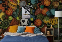 Fototapeta: Młodzieżowy wzór z piłkami i butami w stylu sportowym