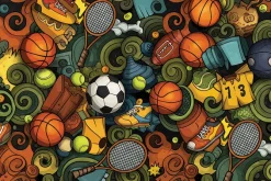 Fototapeta: Młodzieżowy wzór z piłkami i butami w stylu sportowym