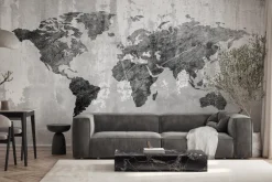 Fototapeta: Monochromatyczna mapa świata na betonowej strukturze
