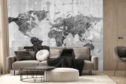 Fototapeta: Monochromatyczna mapa świata na betonowej strukturze