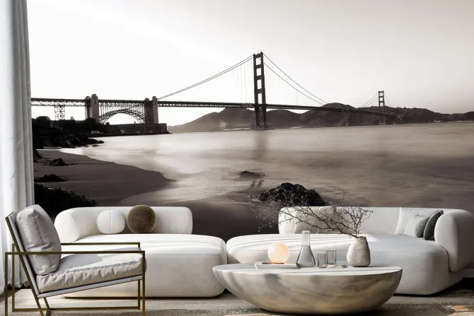 Fototapeta: Monochromatyczny krajobraz z mostem golden gate