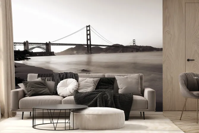 Fototapeta: Monochromatyczny krajobraz z mostem golden gate