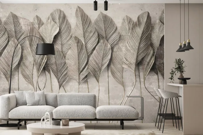 Fototapeta: Monochromatyczne liście 3d na betonie