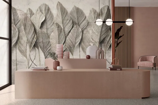 Fototapeta: Monochromatyczne liście 3d na betonie