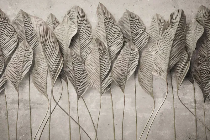 Fototapeta: Monochromatyczne liście 3d na betonie