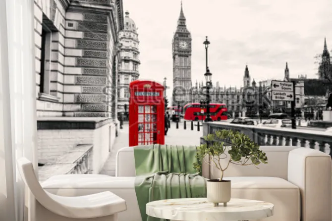 Fototapeta: Monochromatyczny londyn i czerwona budka telefoniczna