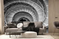 Fototapeta: Monochromatyczne zdjęcie kręconych schodów