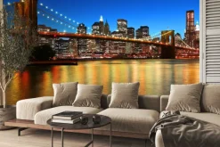 Fototapeta: Most brookliński o zachodzie słońca z panoramą miasta