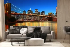 Fototapeta: Most brookliński o zachodzie słońca z panoramą miasta