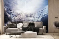 Fototapeta: Most linowy w burzy nad przepaścią