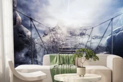 Fototapeta: Most linowy w burzy nad przepaścią