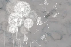 Fototapeta: Motyle i białe dmuchawce na marmurowym tle botaniczny wzór