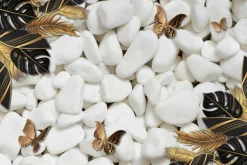 Fototapeta: Motyle i egzotyczne liście 3d na tle białych kamieni