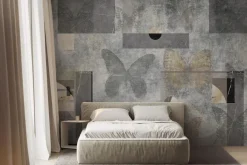 Fototapeta: Motyle i figury geometryczne na betonowym tle abstrakcyjny motyw