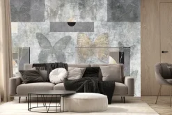 Fototapeta: Motyle i figury geometryczne na betonowym tle abstrakcyjny motyw