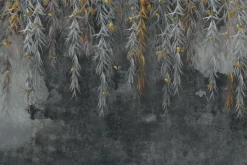 Fototapeta: Motyle i zwisające pnącza na tle surowego betonu nowoczesny wzór