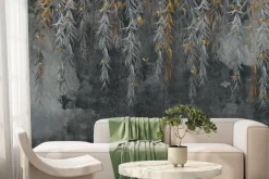 Fototapeta: Motyle i zwisające pnącza na tle surowego betonu nowoczesny wzór