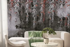 Fototapeta: Motyle i zwisające pnącza na tle surowego betonu nowoczesny wzór