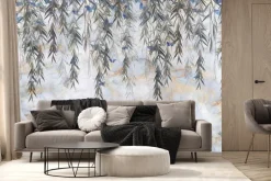 Fototapeta: Motyle i zwisające pnącza na tle surowego betonu nowoczesny wzór