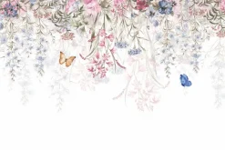 Fototapeta: Motyle i zwisające kwiaty polne na białym tle delikatny kwiatowy