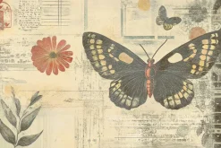 Fototapeta: Motyle kwiaty i liście botaniczny wzór w stylu retro vintage