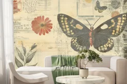 Fototapeta: Motyle kwiaty i liście botaniczny wzór w stylu retro vintage