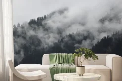 Fototapeta: Mroczne mgły nad alpejskim górskim lasem