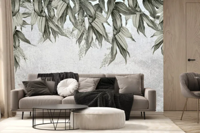 Fototapeta: Mural vintage z kwitnącymi wiszącymi liśćmi