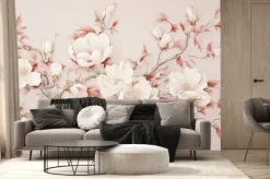 Fototapeta: Mural z białą magnolią na grubych konarach drzewa