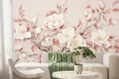 Fototapeta: Mural z białą magnolią na grubych konarach drzewa