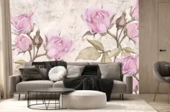 Fototapeta: Mural z różowymi różami i gałązkami