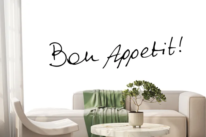 Fototapeta: Napis smacznego po francusku na białym tle